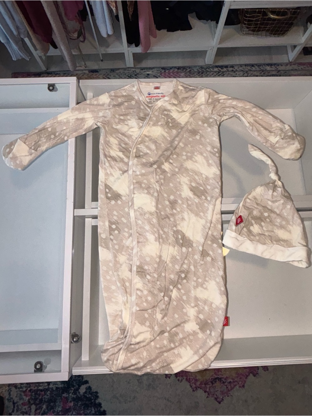 NEW Magnetic Me Neutral Tie-Dye Baby Gown & Hat Set